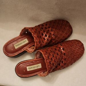 VTG Paradox by Zalo Woven Leather Mules Red/Brown Sz 6.5B